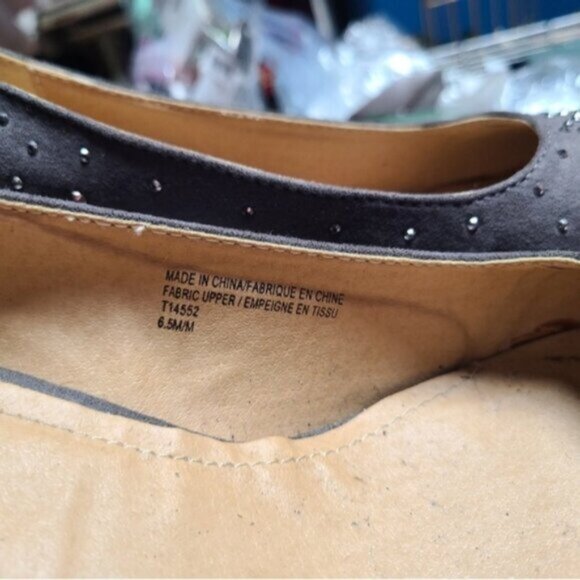 Suede Grey Embellished Glitter Business Casual Round Toe Low Wedge Pump Heels - Picture 6 of 7